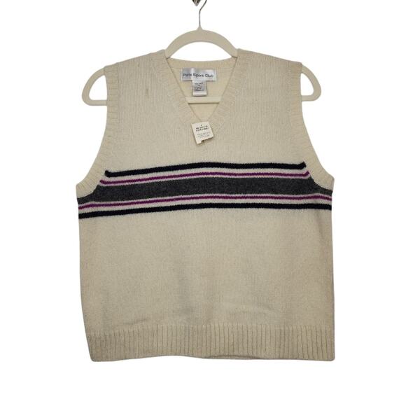 NWT Vintage Paris Sport Club Wool Vest Stripe 90s Grunge Cobain Autumn Fall - Picture 1 of 6